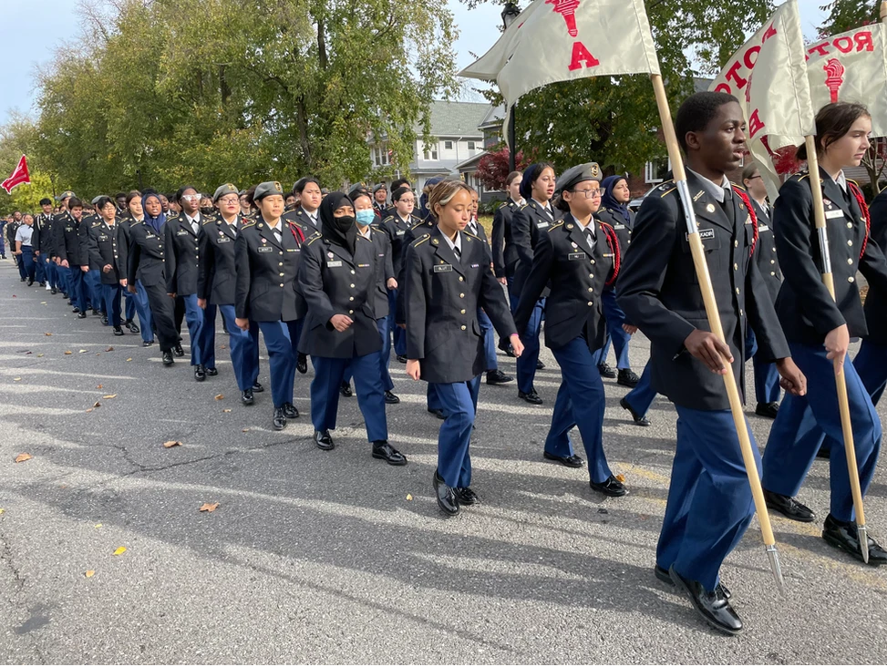 students marching