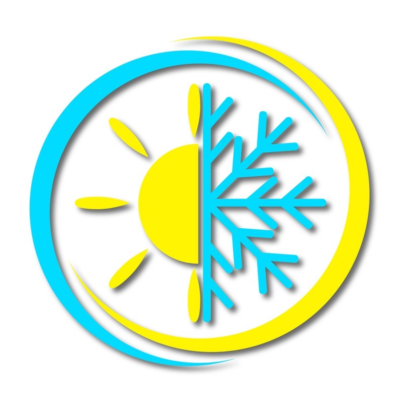 HVAC Logo. Half yellow sun, half teal snowflake