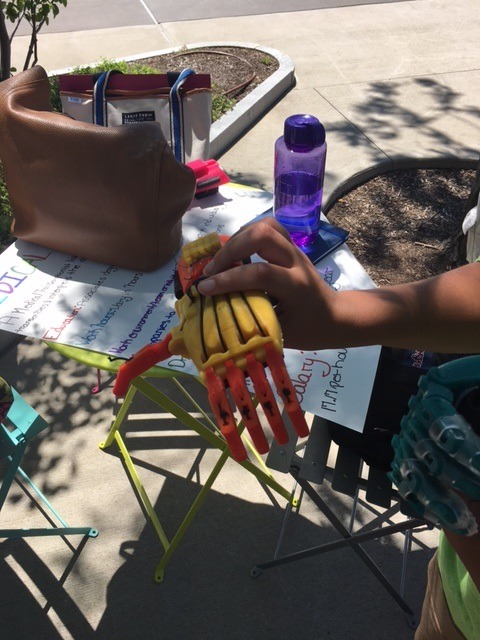 freshman summer program 2023- Picture of student holding an articulated 3D printed hand