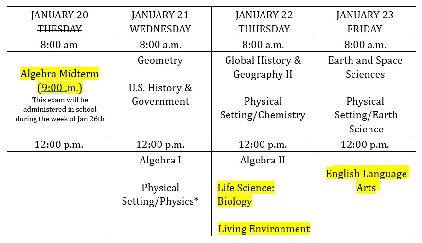 Updated Exam Schedule 