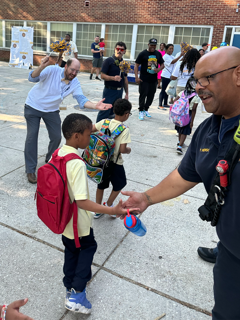 BCFD greeting Students