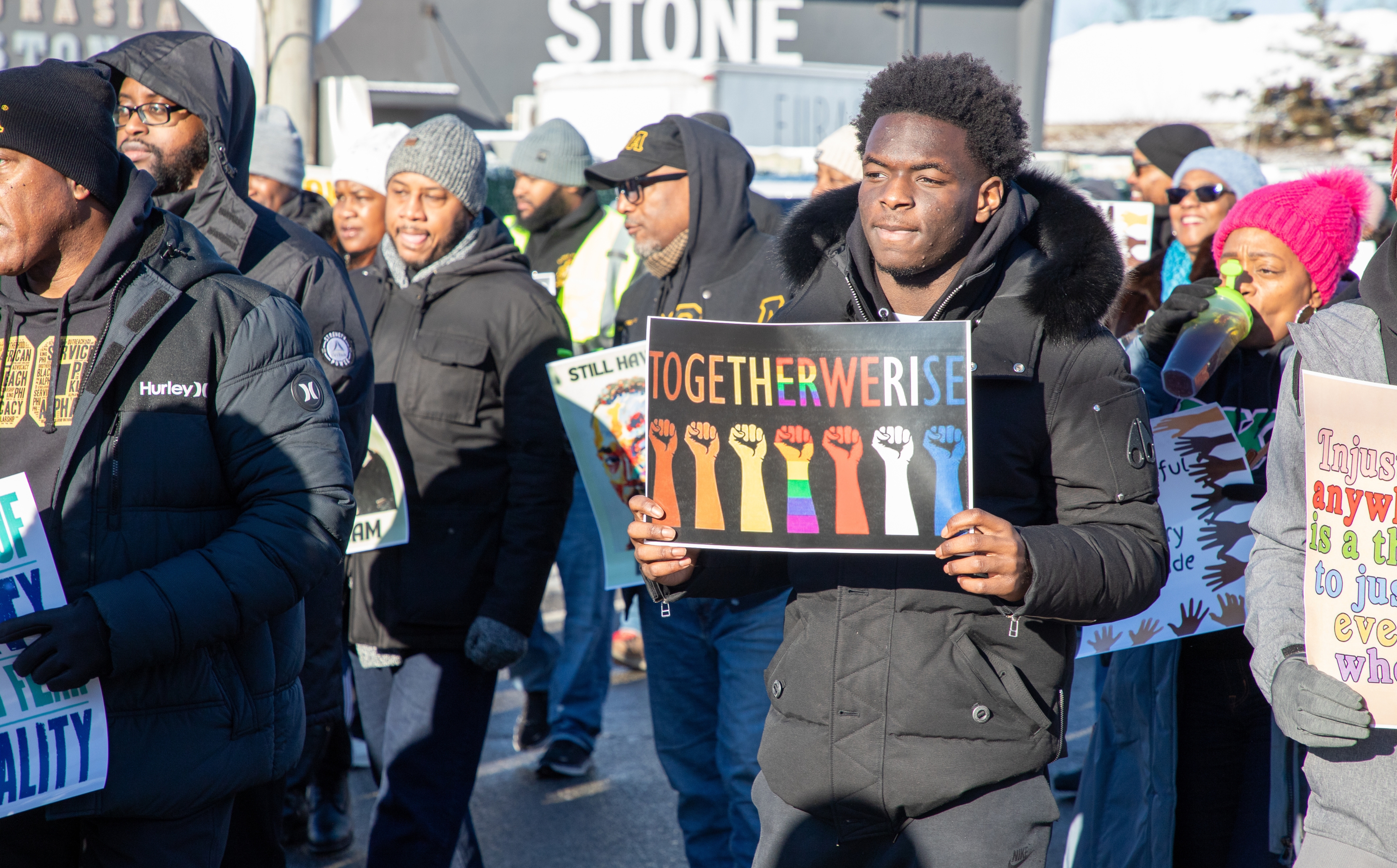 Student with sign