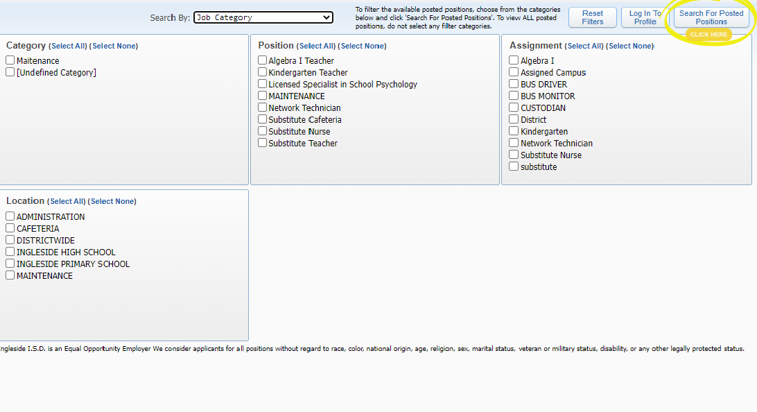 Step 2- Click Search for Posted Positions