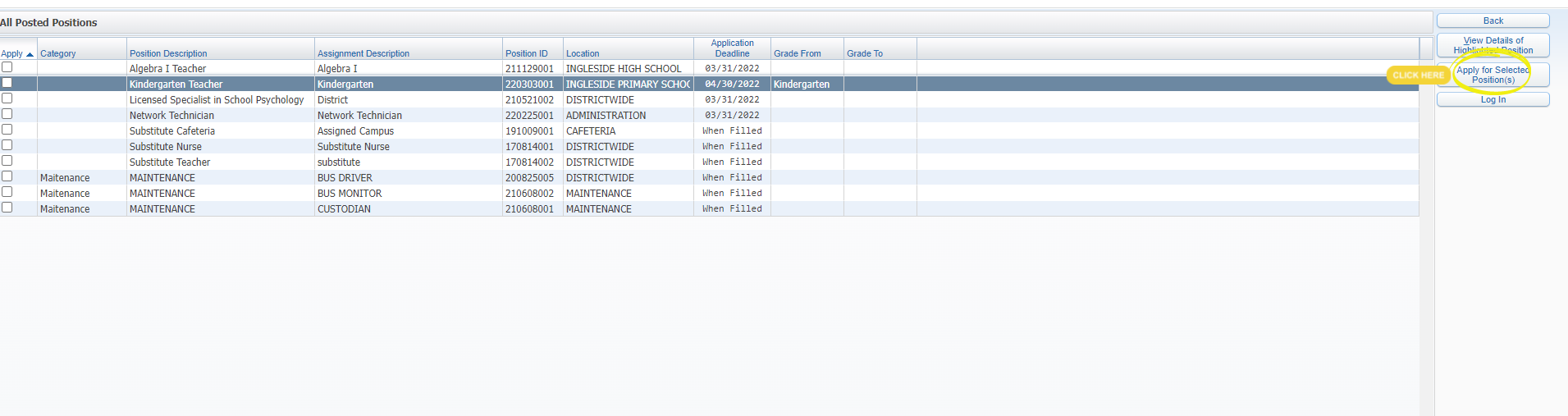 Step 3- Click Apply for Selected Positions