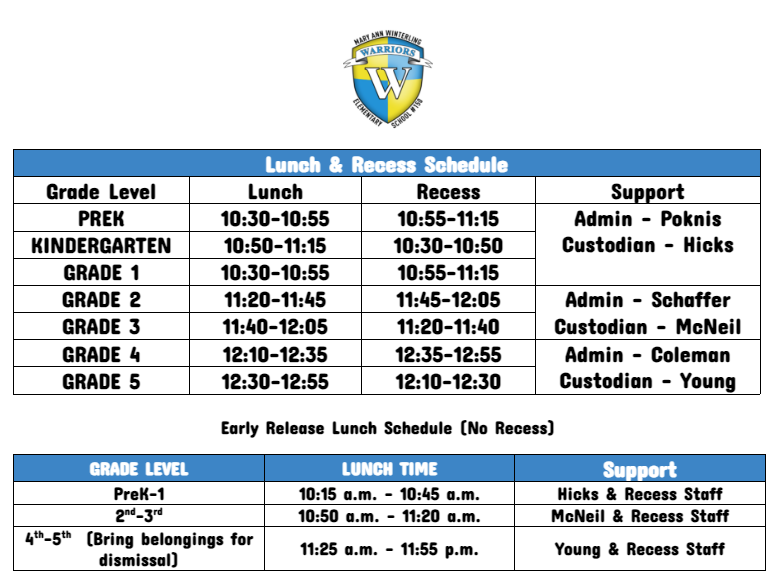 Lunch & Recess Schedule