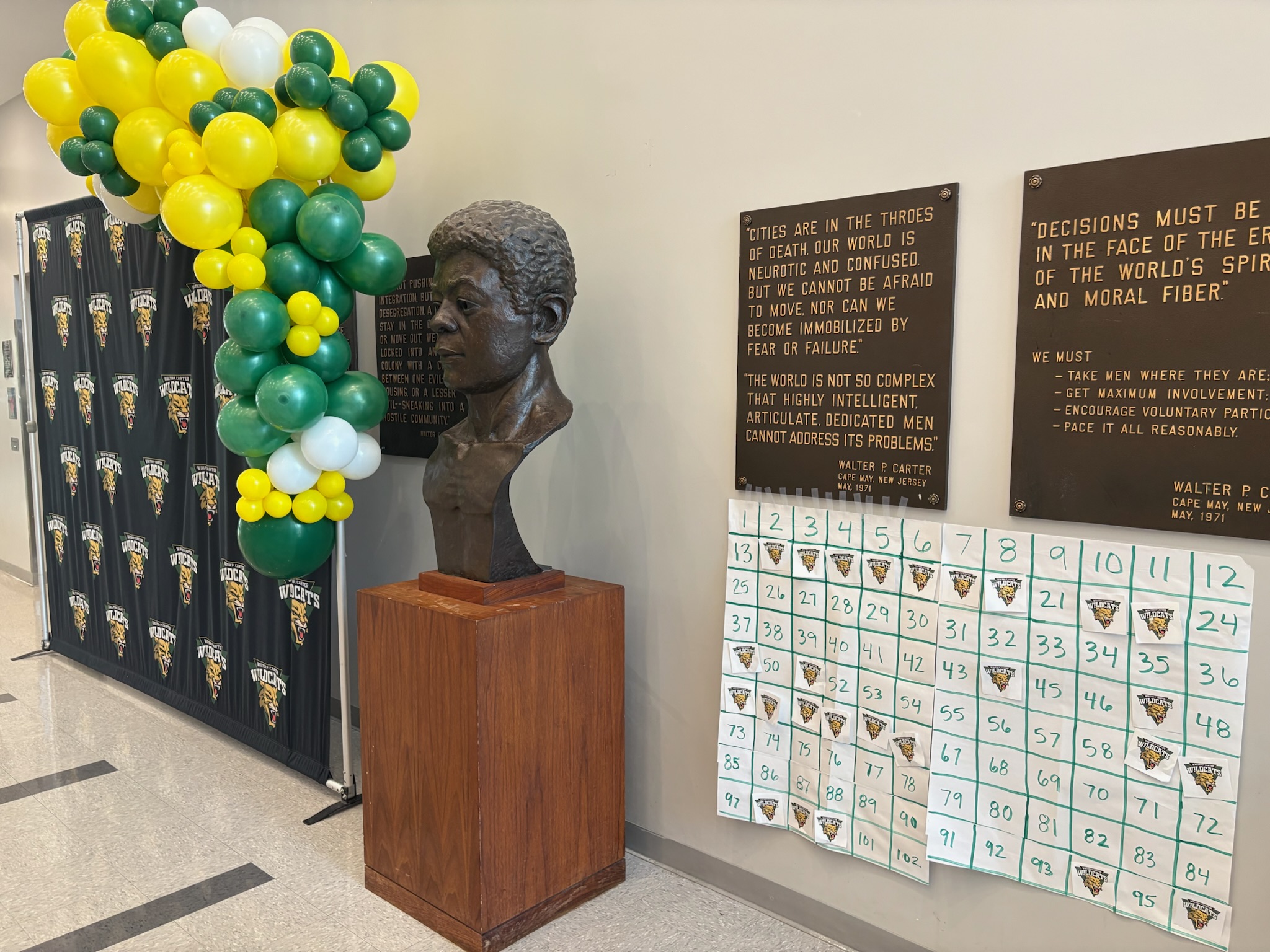 bust of Walter P. Carter and an activity that was played to celebrate his birthday