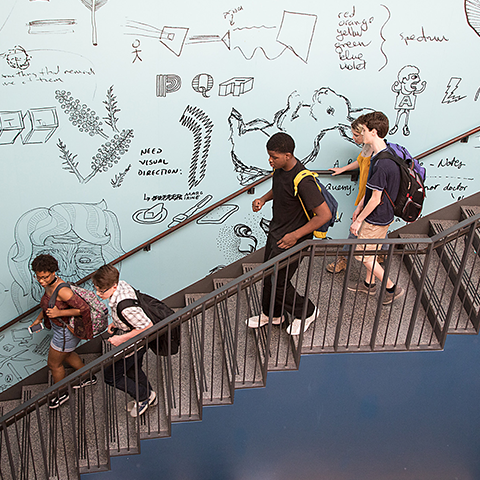 Students in the stairs of the BSA School