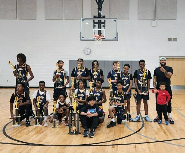 Basketball team with trophies