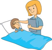 drawing of a nurse and sick child
