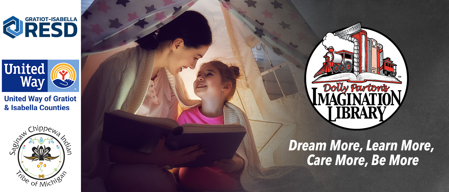 an adult and child read a book in a tent together: Dolly Parton Imagination Library: dream more, learn more, care more, be more