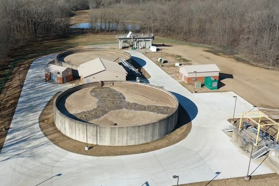 Overhead view of 2 SBRs at Wastewater Treatment Plant