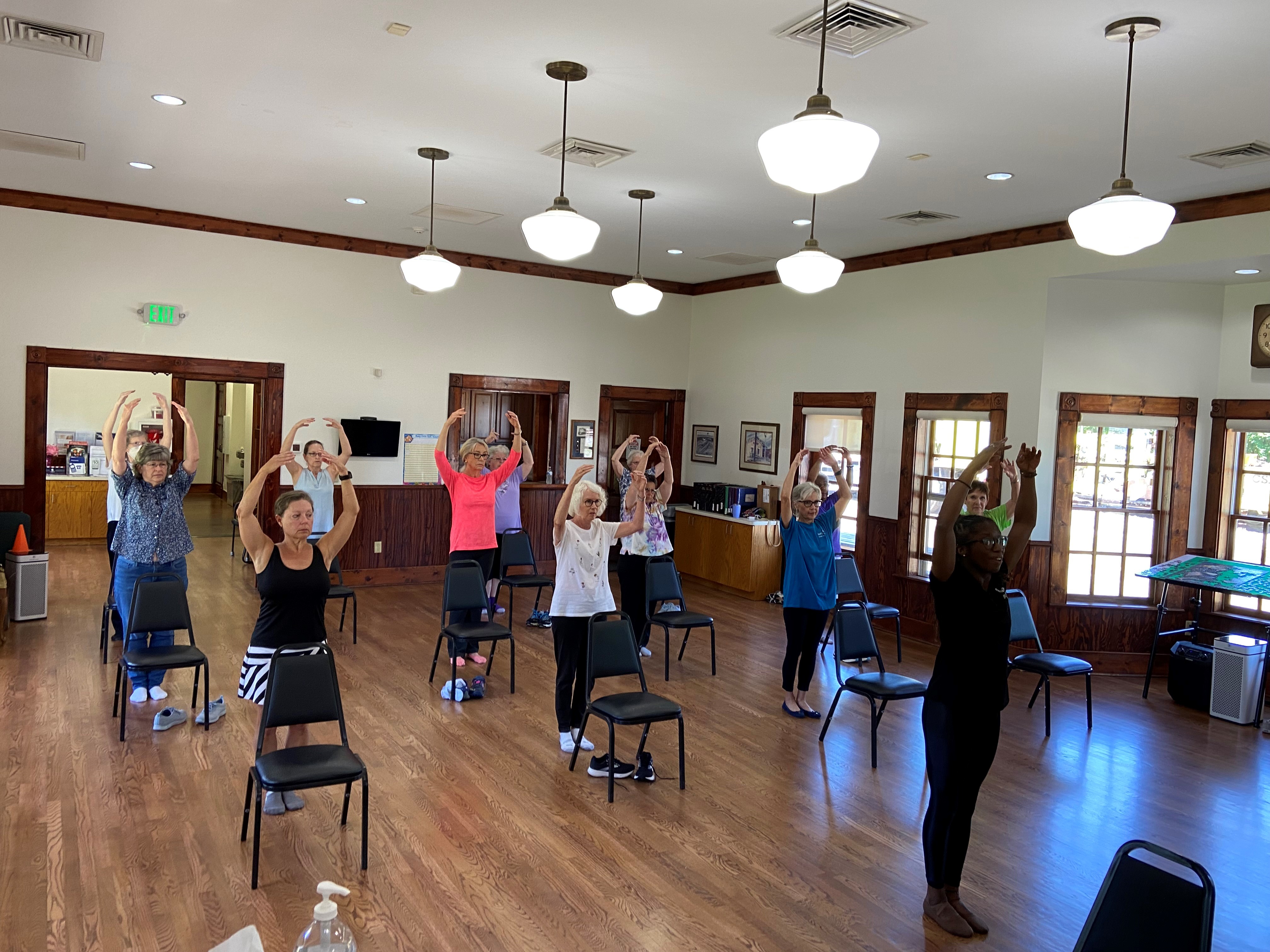Seniors being led in a ballet class at Senior Center