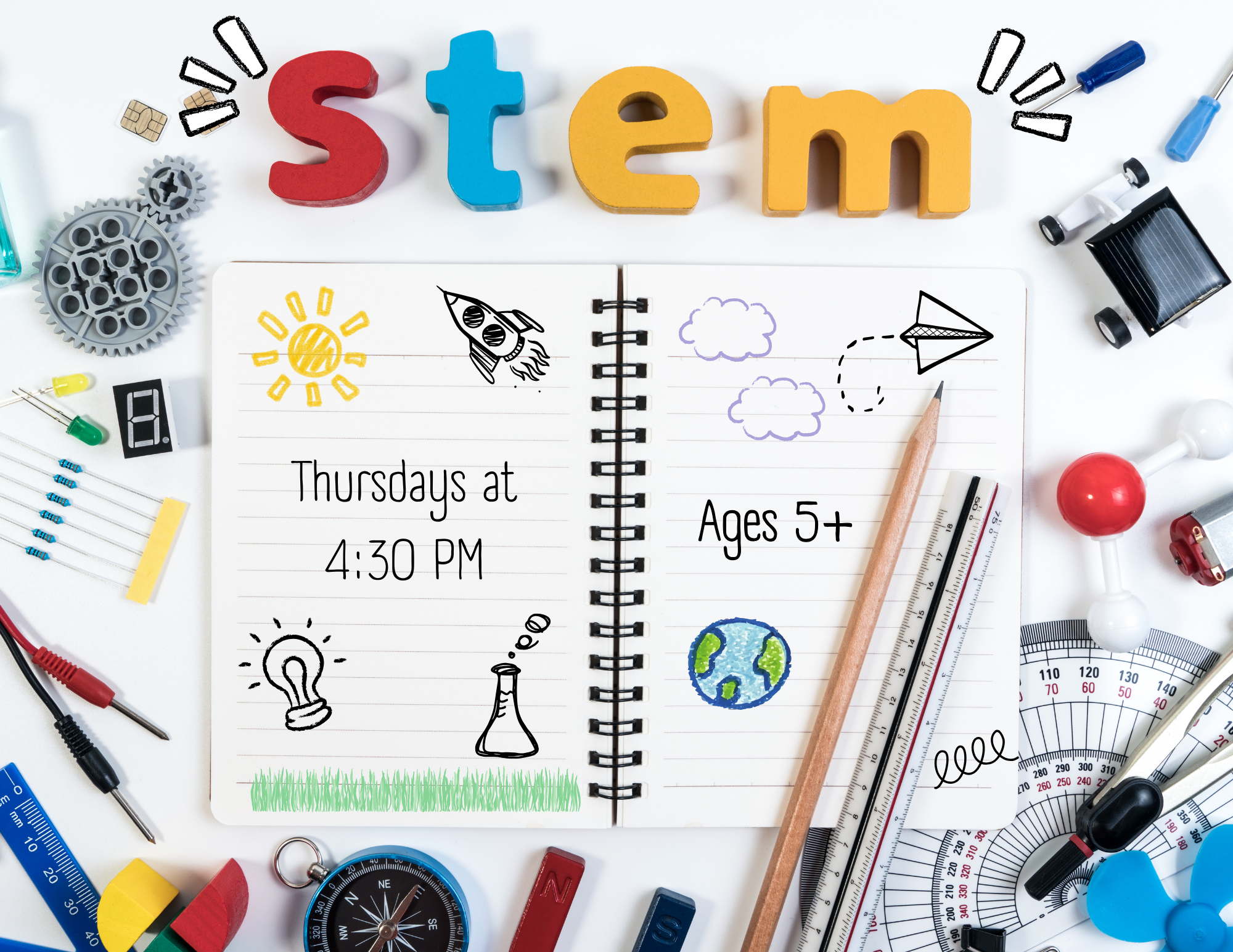 STEM schedule for November, meeting every Thursday at 4:30pm at the Library