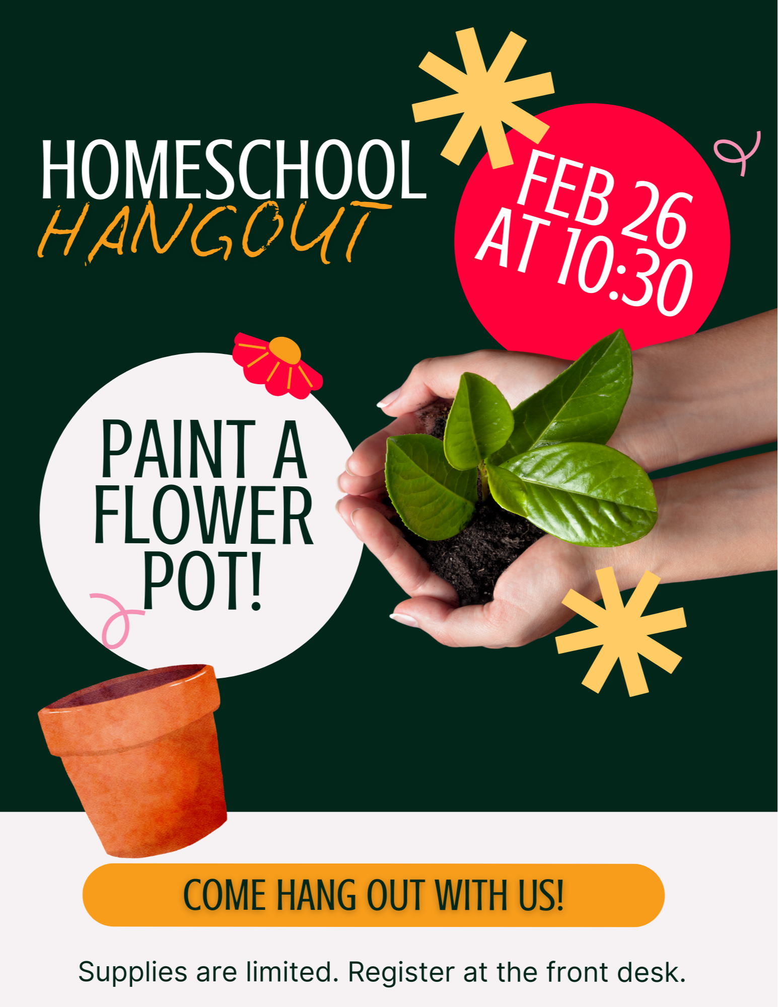 Homeschool Hangout Gardening program. February 26 at 10:30.