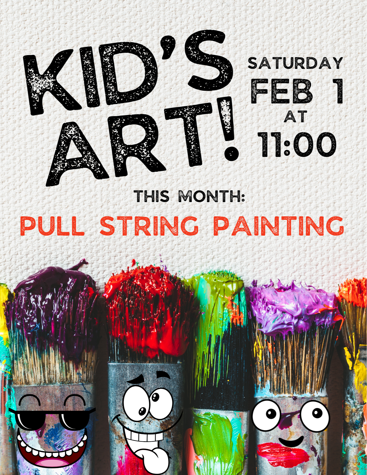 Kid's Art is every first Saturday at 11:00.