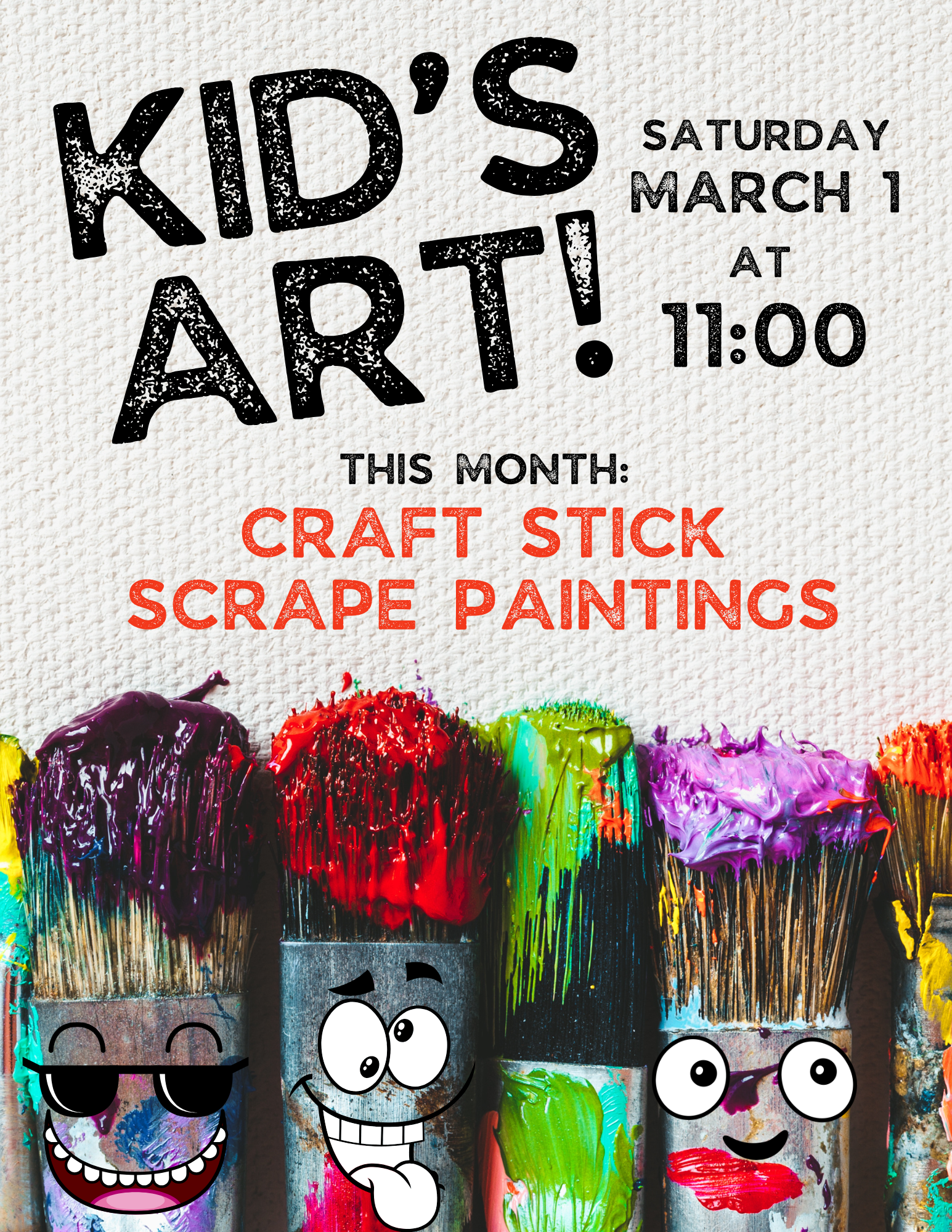 Kid's Art is every first Saturday at 11:00.