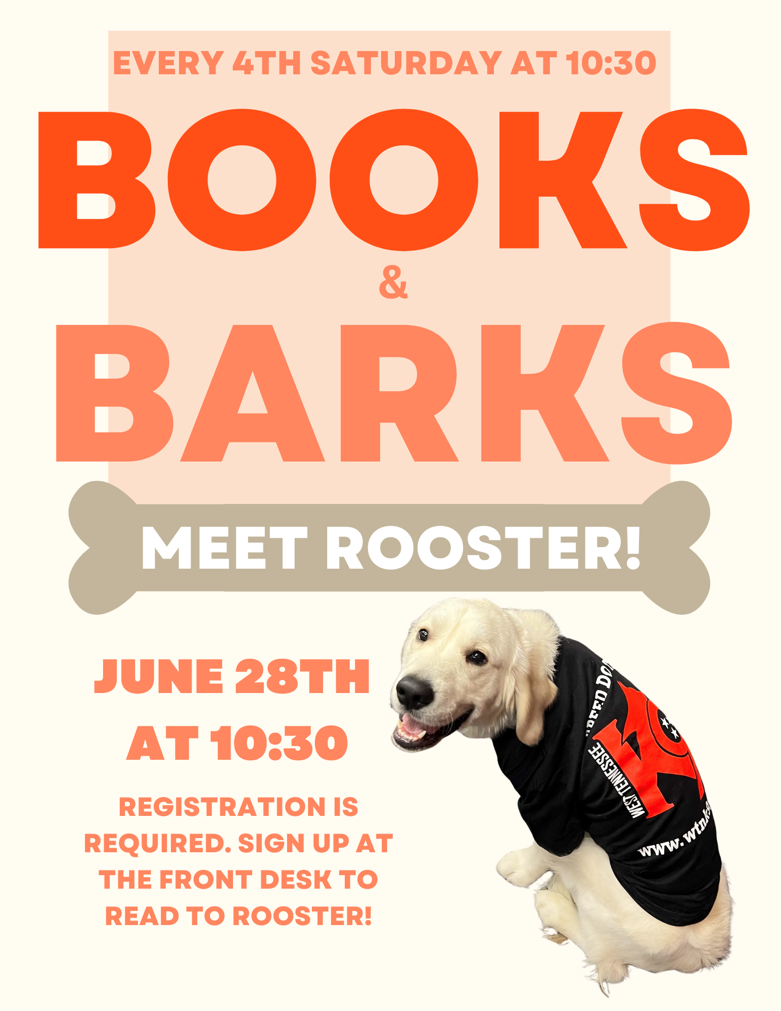 Books and Barks is every fourth Saturday. Sign up at the library.