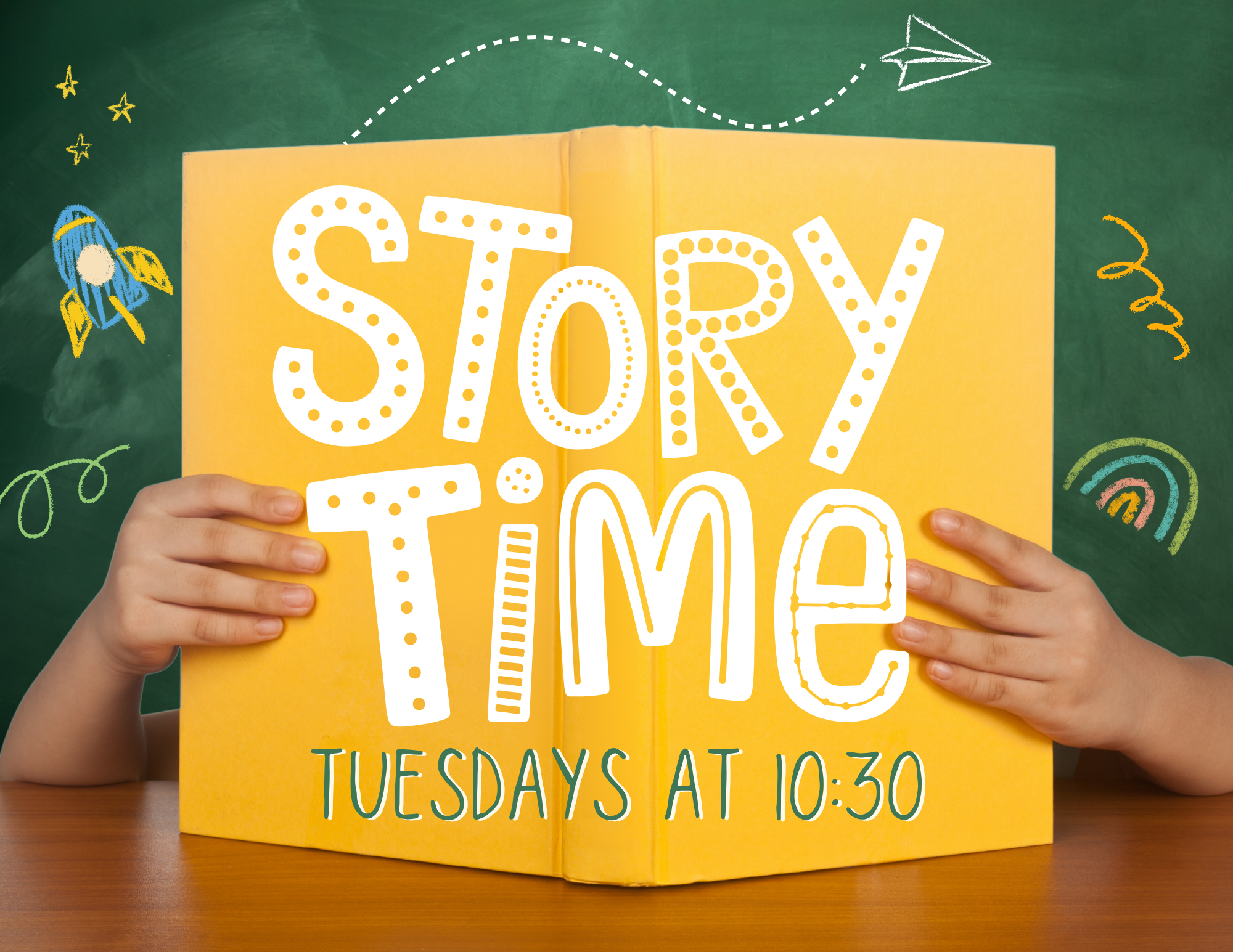 storytime is every tuesday at 10:30. It is at the library unless otherwise  stated.