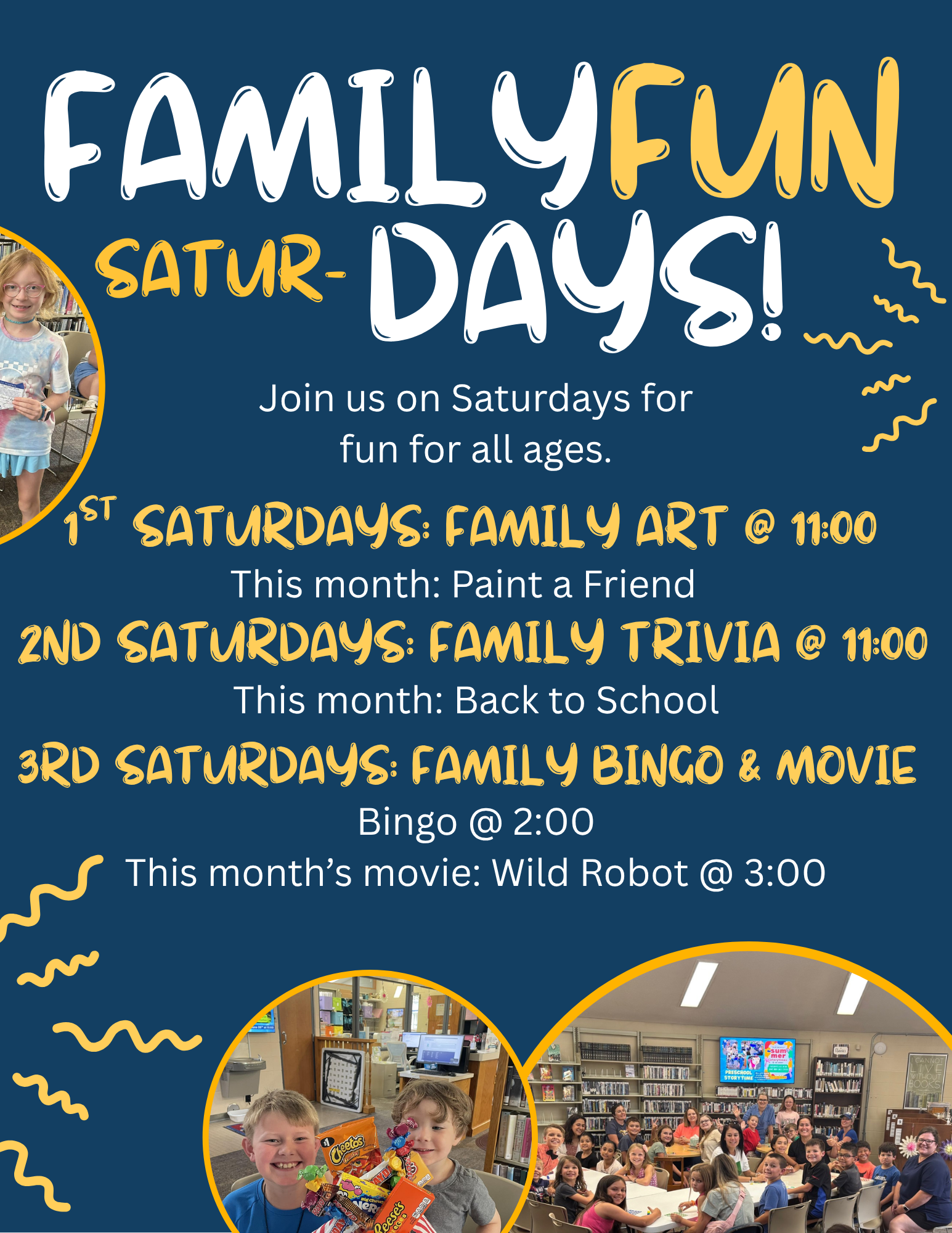 family fun saturdays are the 1st, 2nd, and 3rd saturdays of each month. checl the calendar for details.