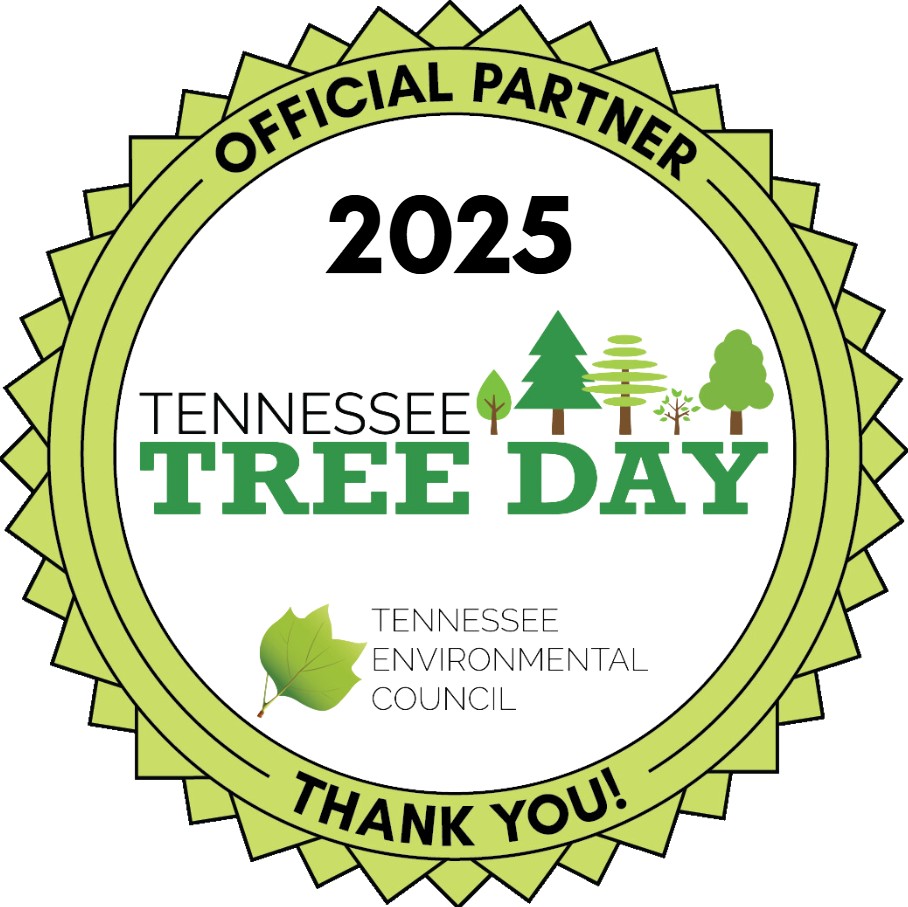 Round seal with light green border to commemorate a 2025 Tennessee Tree Day  Official Partner, from TN Environmental Council