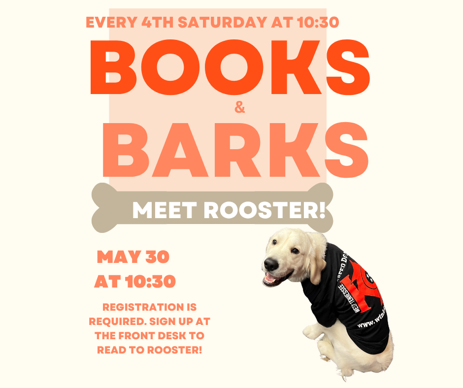 books and barks is every 4th saturday from 10:30-12:00. Sign up with a librarian.