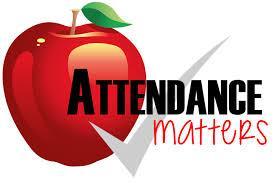 red apple with a check mark behind the words attendance matters