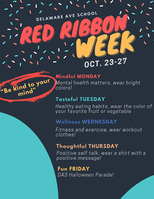 Red Ribbon Week poster for DAS Preschool with SEL graphics