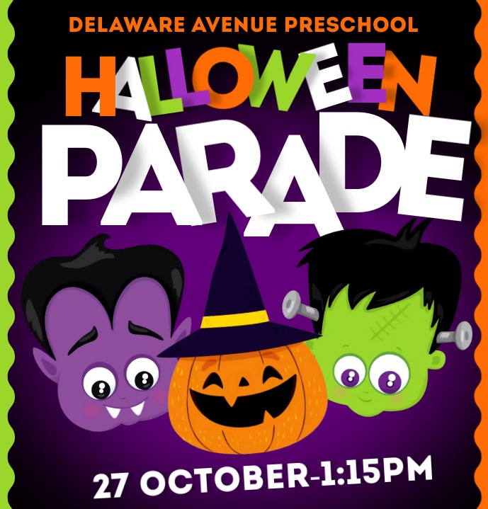 DAS Halloween Parade poster with cartoon monsters smiling