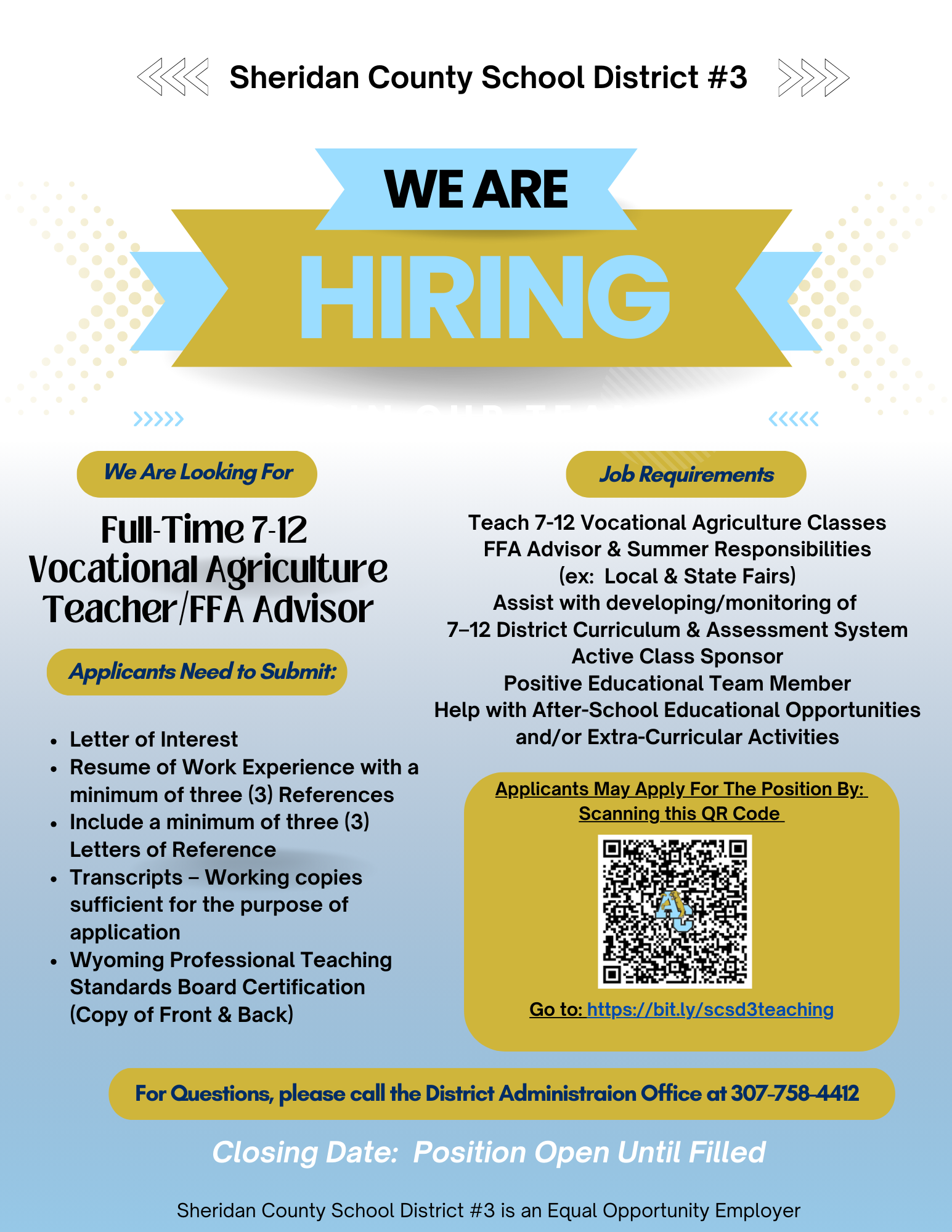 7-12 Vocational Agriculture Teacher/FFA Advisor