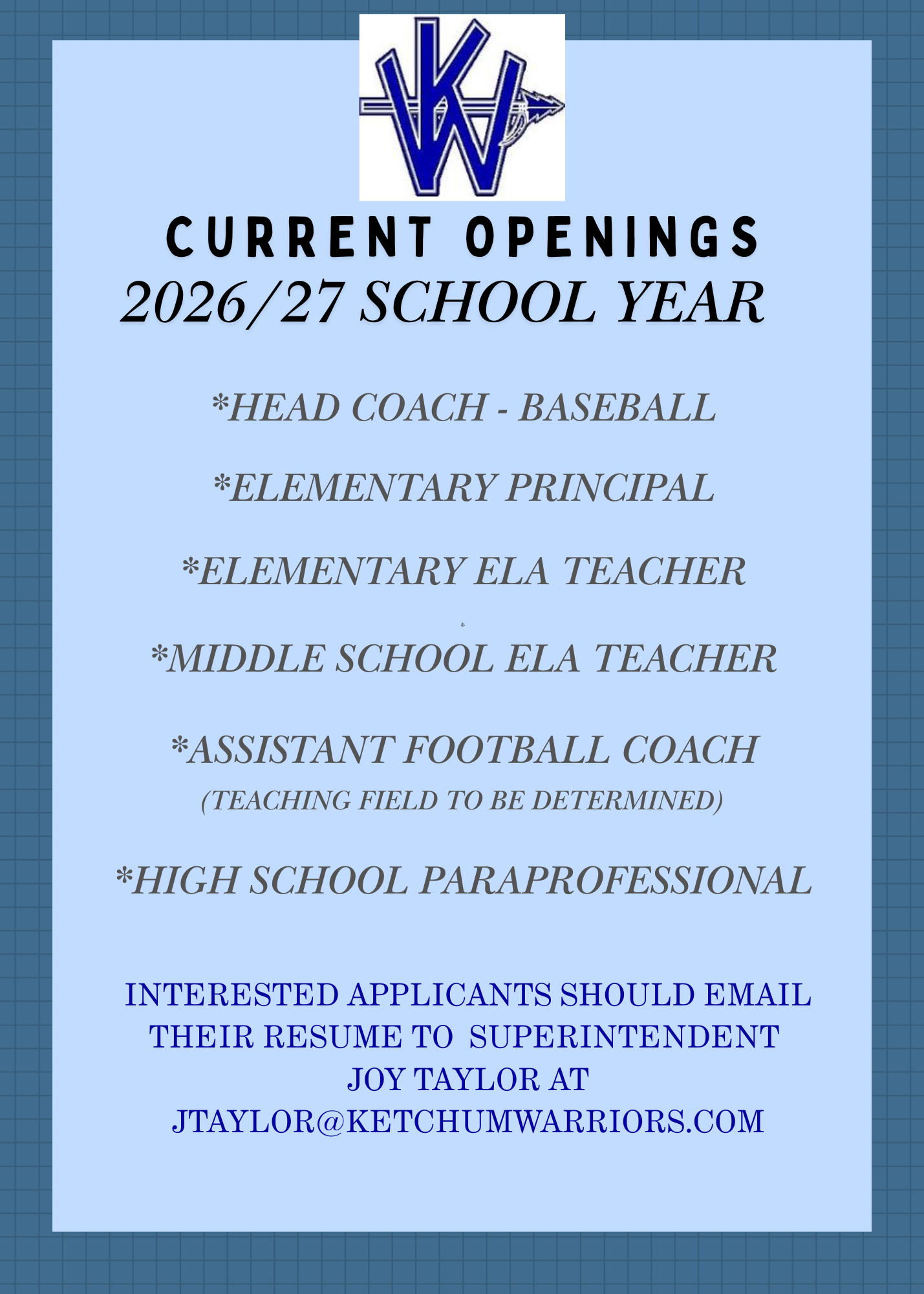 Immediate Openings