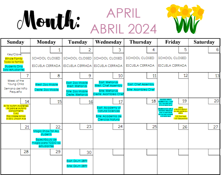 April Family Calendar of Events