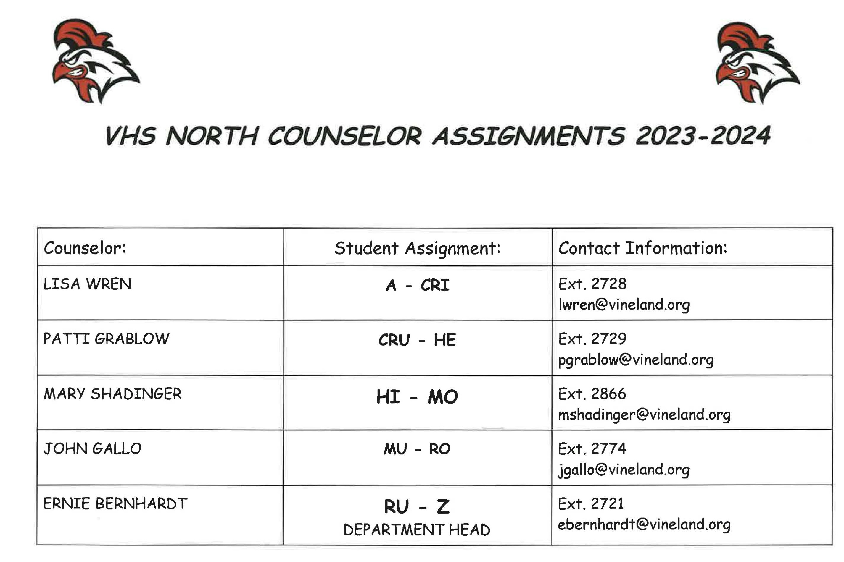 vhs north counselor list