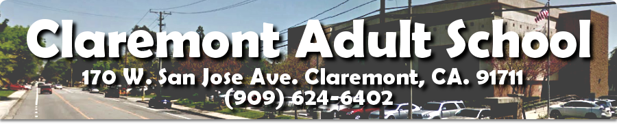 Claremont Adult School with address & phone # banner