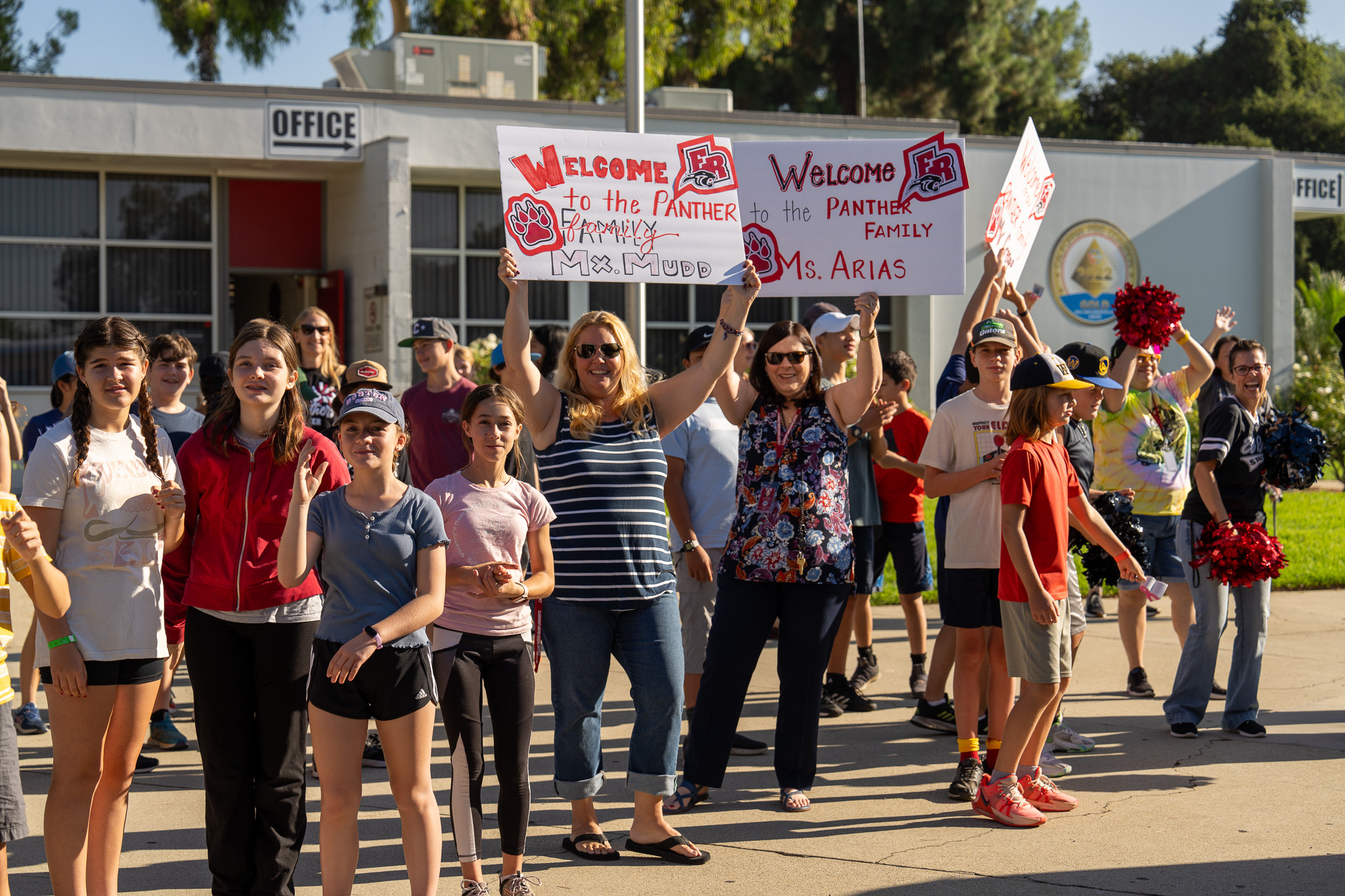 El Roble staff and students cheering on the new teachers