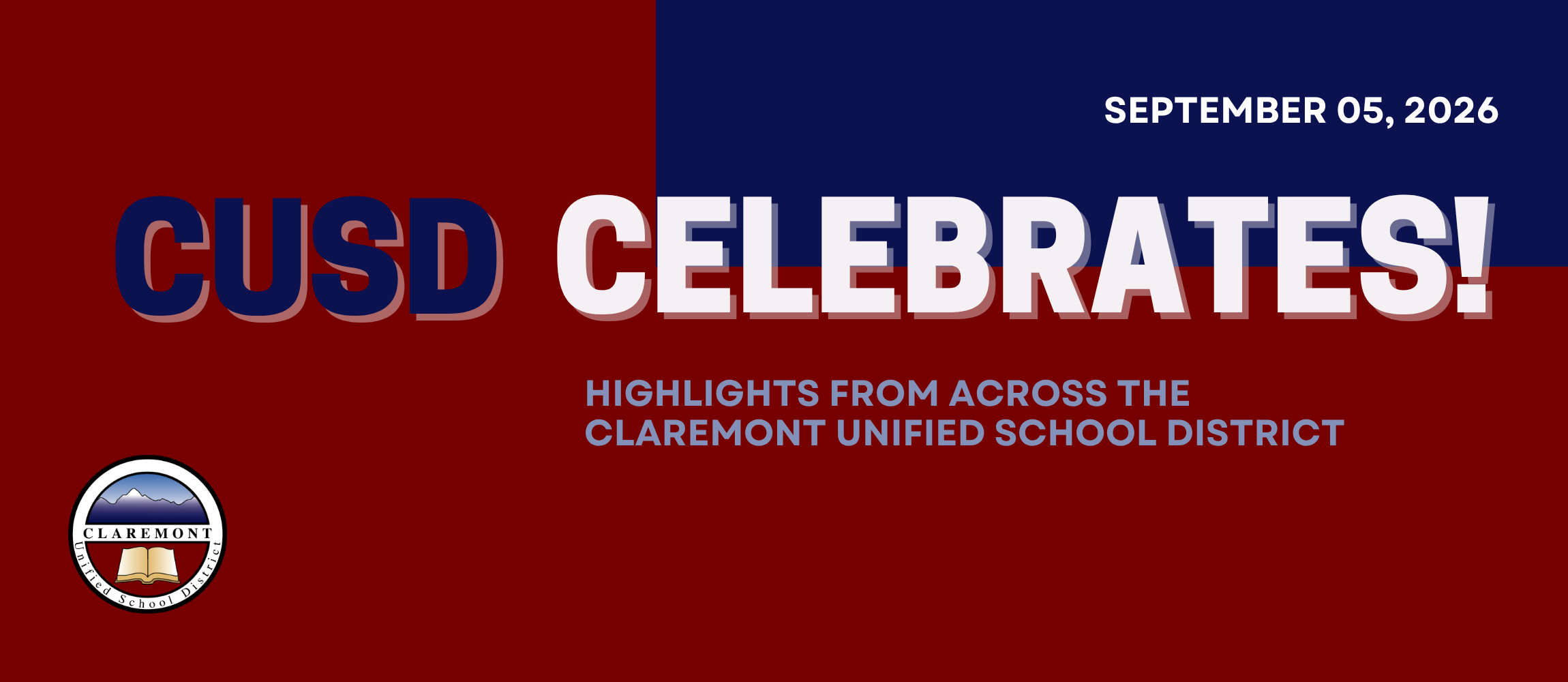 Blue and red background with "CUSD Celebrates!" in white, "April 18, 2026" in the top right, and a logo.