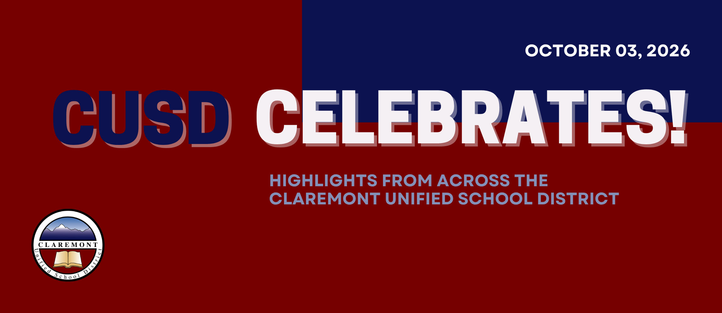 Blue and red background with "CUSD Celebrates!" in white, "April 18, 2026" in the top right, and a logo.
