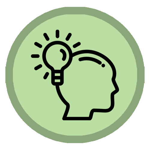 green circle with lightbulb and a head