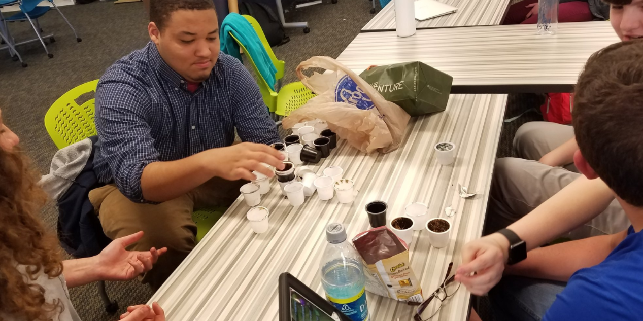students painting
