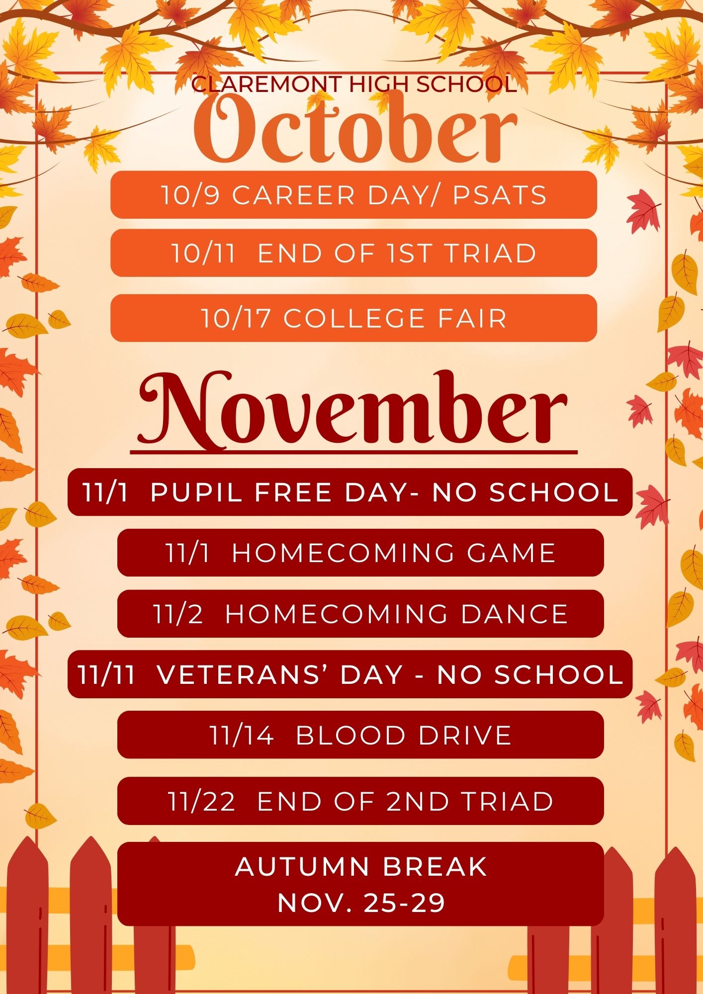 Oct Nov events