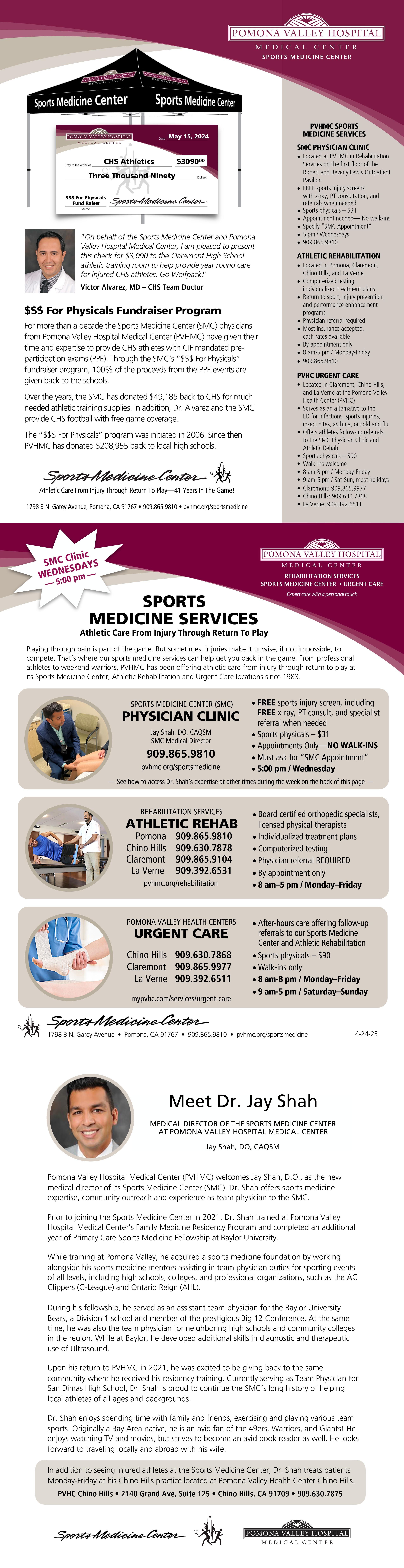 Football Program Ad Detailing Pomona Valley Hospital services rendered