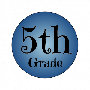 A circular blue graphic featuring the text '5th Grade' in a playful font.