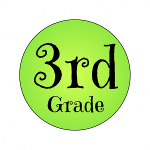 A bright green circular graphic featuring the text '3rd Grade' in a playful font.