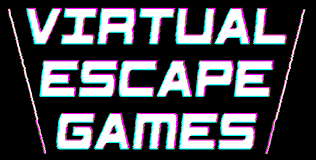The text 'VIRTUAL ESCAPE GAMES' is displayed in bold, stylized letters against a black background, with a neon-like glow effect.