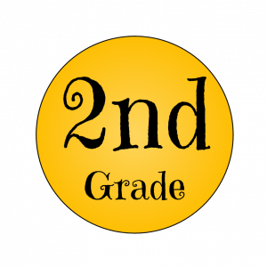 A yellow circular graphic featuring the text '2nd Grade' in a playful font.