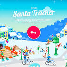 A colorful illustration of a winter scene featuring Santa Tracker, with playful characters, snowy buildings, and festive decorations.