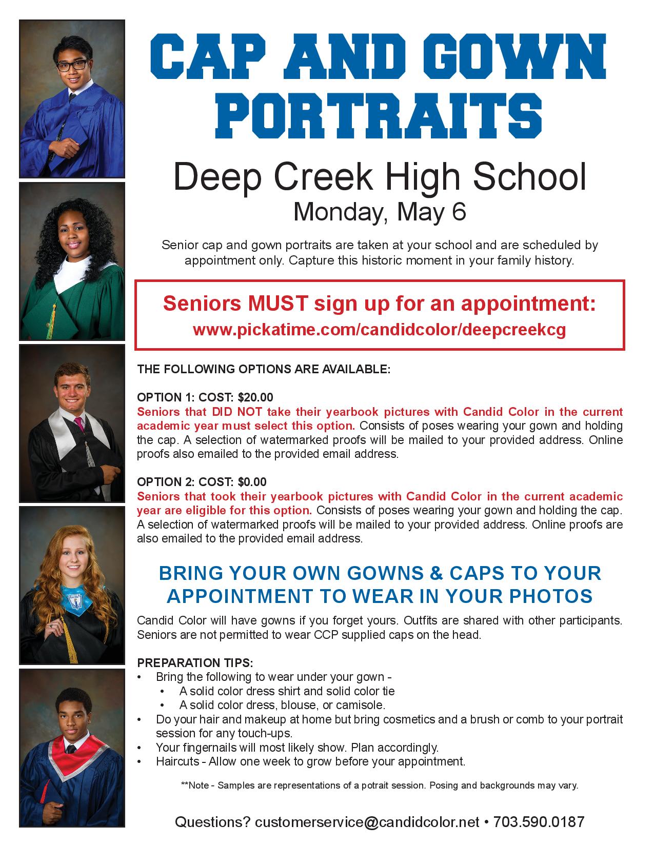 Cap and Gown Portraits Deep Creek High School Monday, May 6, 2024