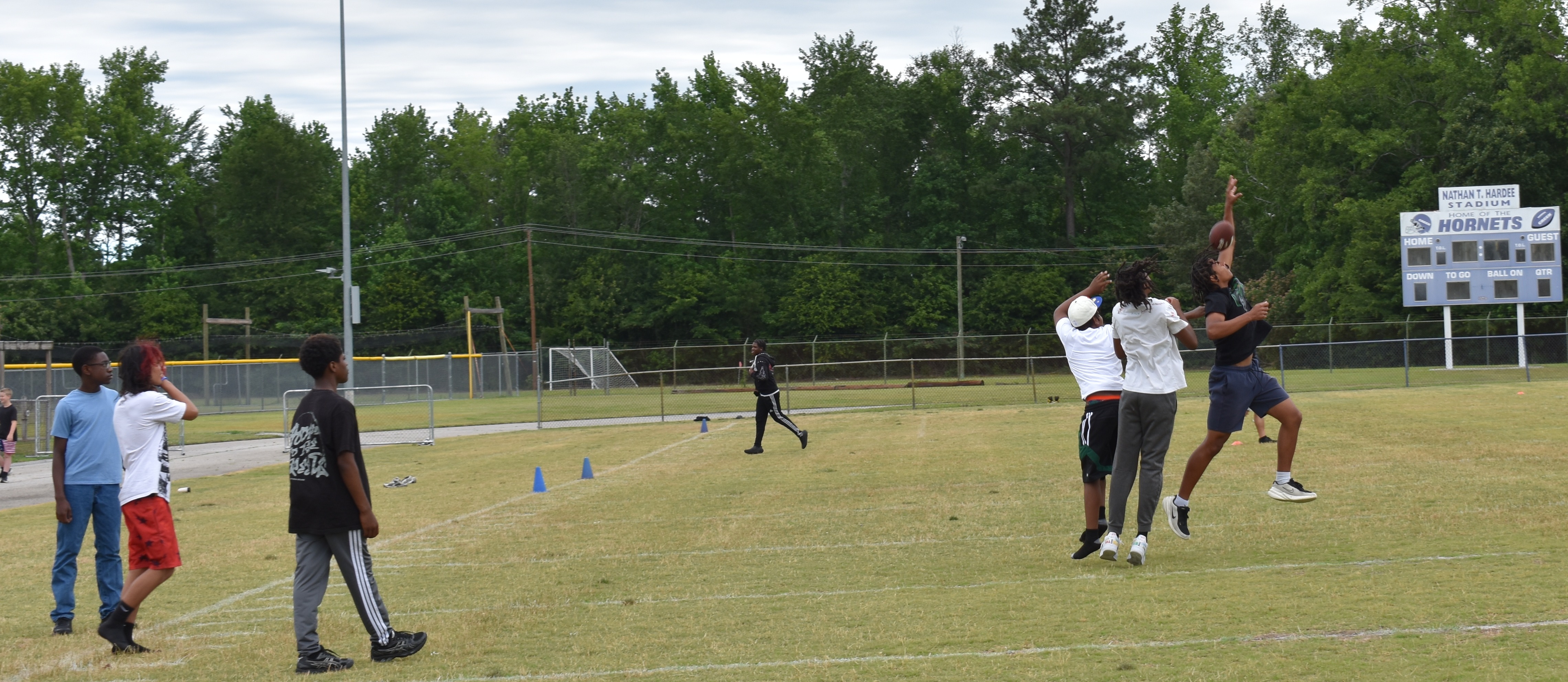Playing football at field day
