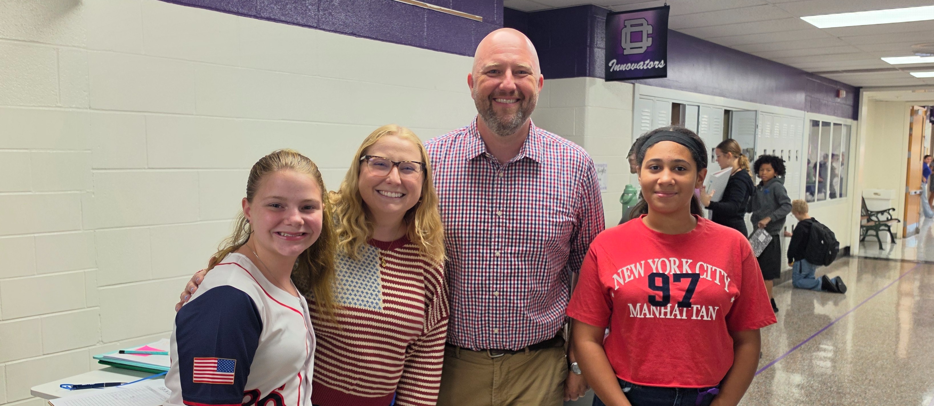 Teachers and students wearing their red white and blue!