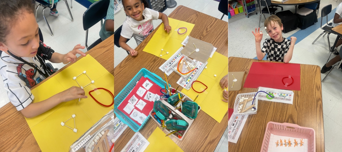 kindergarten students building shapes