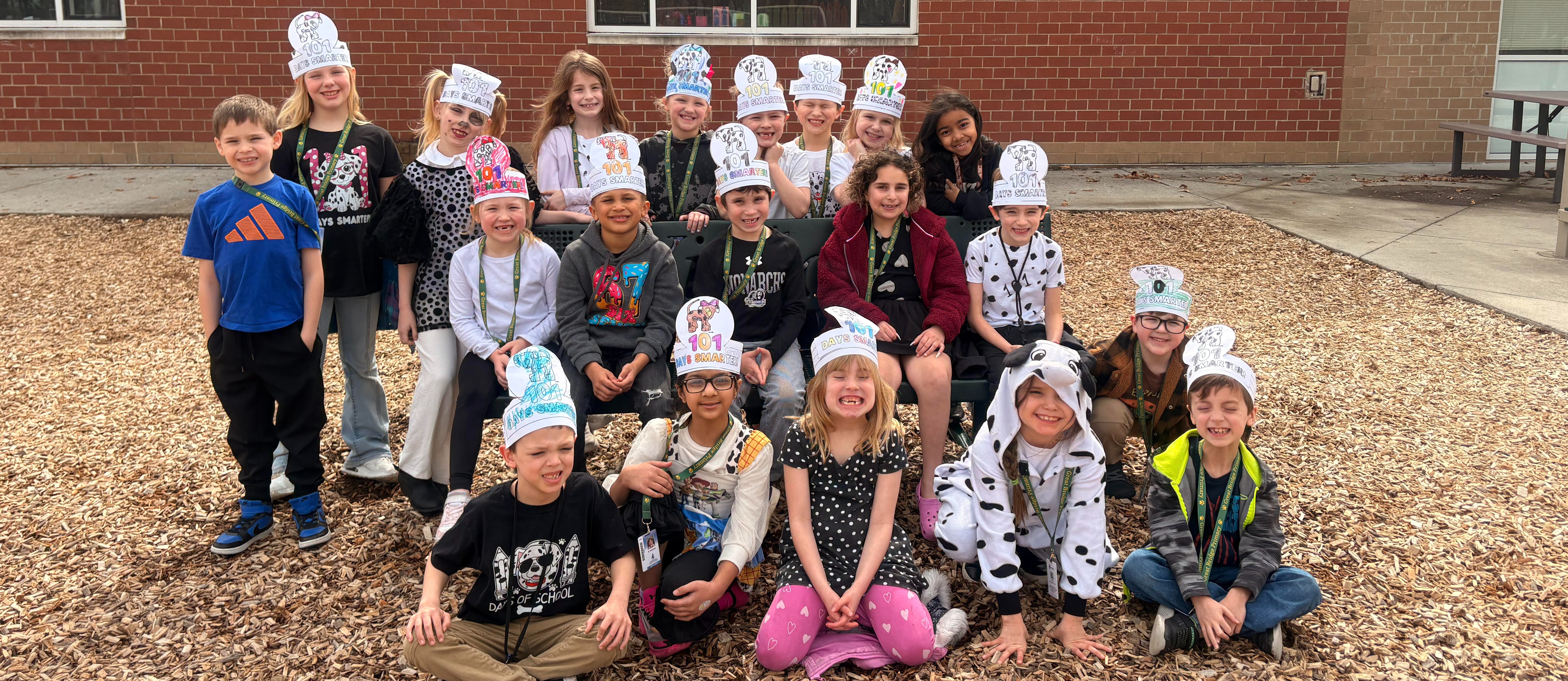 Ms. Shinn's 2nd grade class posing on the 101st day of school